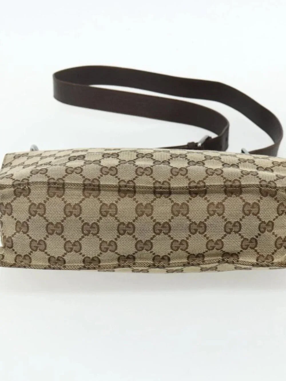 GUCCI GG Canvas Shoulder Bag Beige Brown Silver 120841 Auth am11410